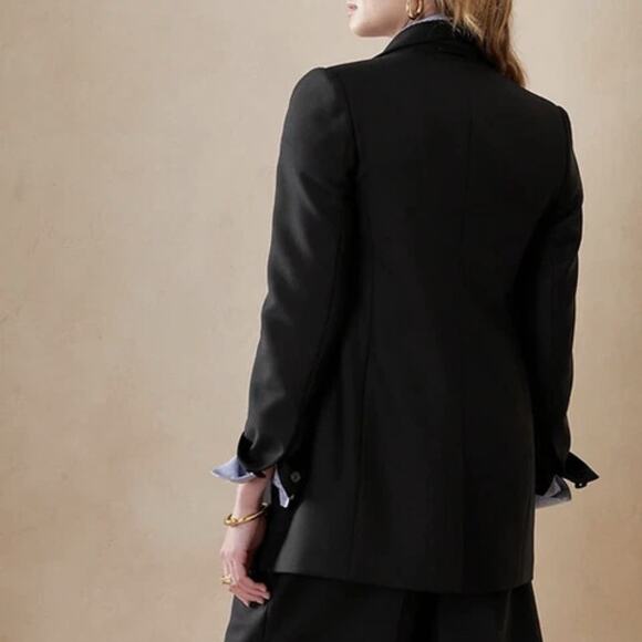 Banana Republic Sculpted Fit Italian Wool Blazer Sz 16L Tall Black Corporate - Picture 3 of 16